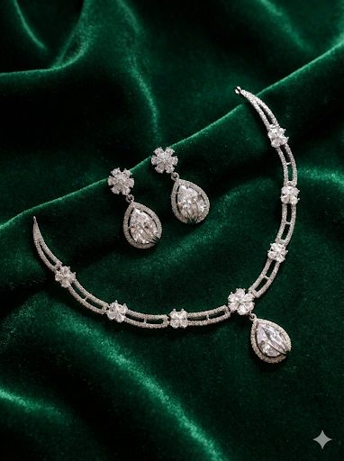 Stunning American Diamonds Necklace in Silver Polish